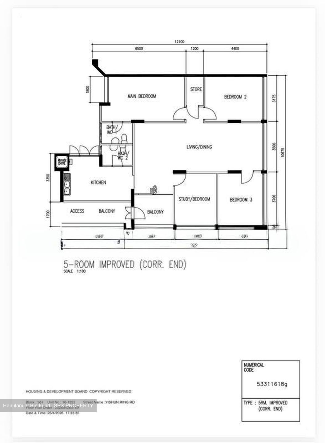 Blk 367 Yishun Ring Road (Yishun), HDB 5 Rooms #551192251